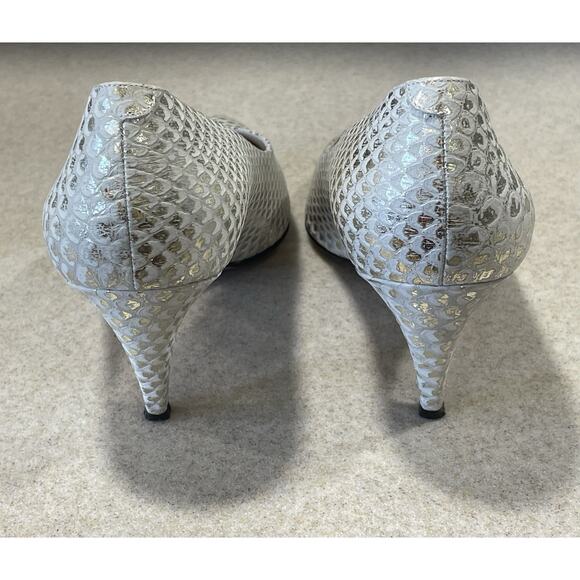 Amalfi Italian Leather Snakeskin Print White/Shiny Gold Pumps Women’s 8B Wedding - Picture 3 of 11